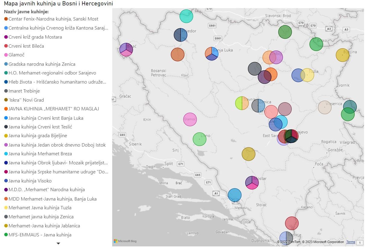 Mapa javnih kuhinja u BiH (Izvor: UNDP)